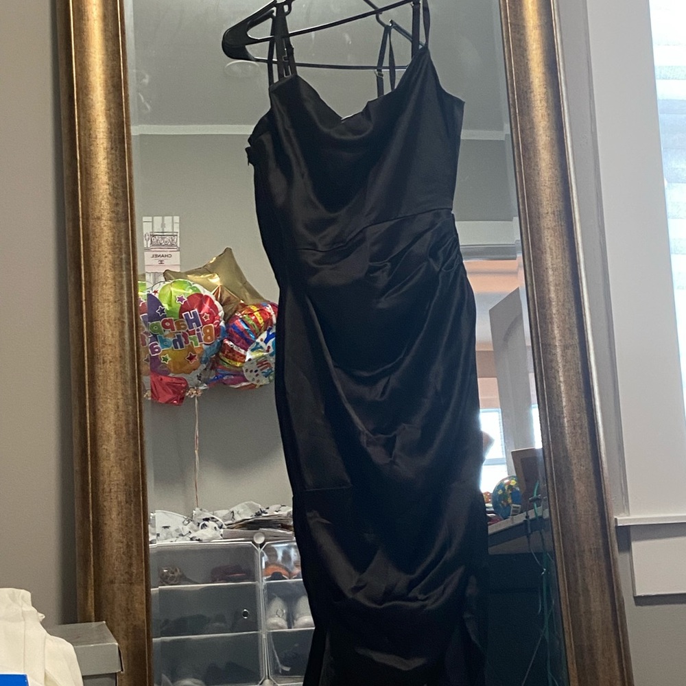 Satin black strap dress. Brand new with tags
